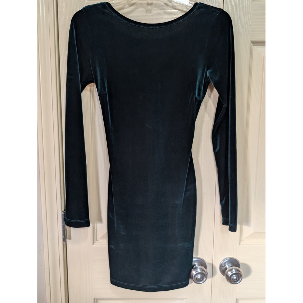 Windsor Whimsy Goth Open Lattice Back Velvet Mini Dress Moody Dark Green Y2K SM